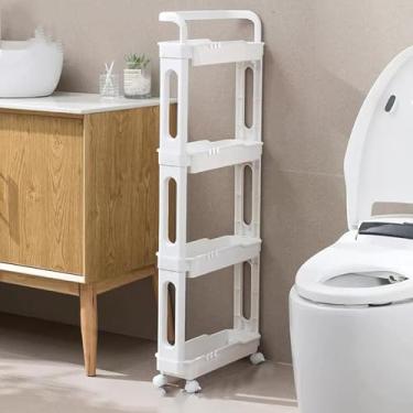 Imagem de Carrinho De Prateleira De Costura, Banheiro Banheiro Piso Cozinha Costura Estreita Com Rodas, Prateleira De Armazenamento Removível, One Color, 114 * 43 * 13.2cm