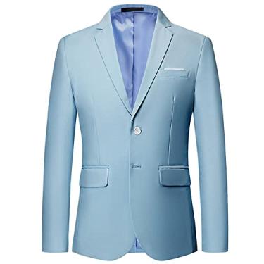 Imagem de Jaqueta De Terno Masculina Primavera Outono Cor Sólida Jaqueta Anfitriã Homens Botões De Manga Comprida Jaqueta Casual Masculina Slim Fit Lapela De Baile Blazer Jaqueta, B-blue2, 4XL