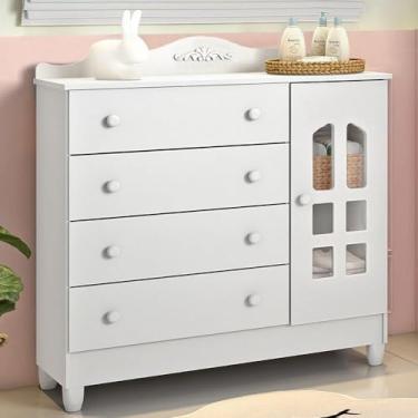 Imagem de Cômoda Infantil Provençal 4 Gavetas com Fraldário Lisa Branco Brilho Carolina Baby