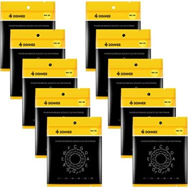 Imagem de Donner Pacote com 10 pacotes de cordas para violão acústico - 6 cordas leves (11-50), revestimento de bronze fósforo com tom quente e brilhante (DAS-20L)