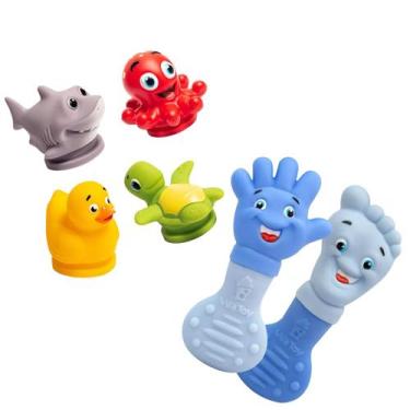 Imagem de Banho Alegre Brinquedo Infantil e Mordedor Mãozinha Pézinho Bebês Bich