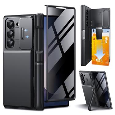 Imagem de TONGATE Capa carteira para Z Fold 6 com protetor de tela de privacidade, [suportes duplos e porta-cartão] [Antiespião] Suporte de caneta S embutido e capa para câmera Z6 à prova de choque para Samsung