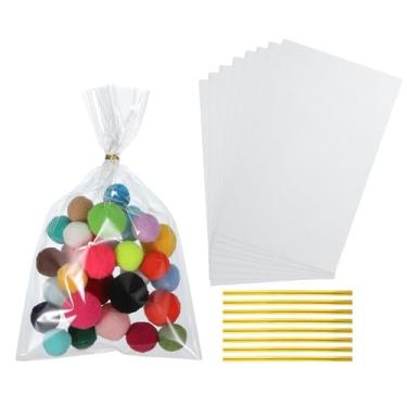 Imagem de PATIKIL Sacos de petiscos, 100 peças, sacos de presente transparentes de 25 x 15 cm com laços torcidos, presente de plástico para lembrancinhas de festa de doces, embalagem de doces, pastelaria