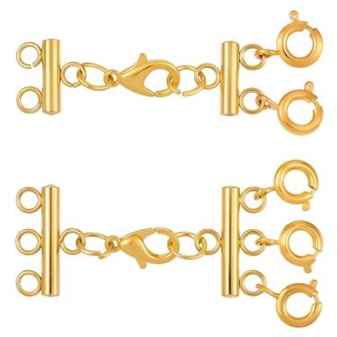 Imagem de Beebeecraft 2 peças, 2 estilos, fechos em camadas, fecho banhado a ouro 18 K, extensor de corrente de aço inoxidável 304, 2 fios, 3 separadores de fios para pulseiras faça-você-mesmo, joias e