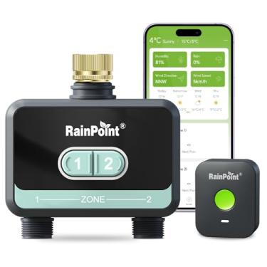 Imagem de RainPoint Temporizador de água WiFi para mangueira de jardim com entrada de latão, azul