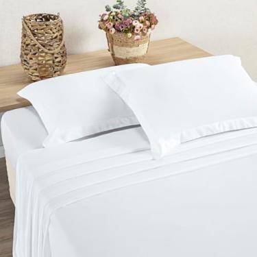 Imagem de Jogo de Lençol 4 Peças 400 fios Algodão - Fio Egípcio - Aba Americana (Branco, KING)