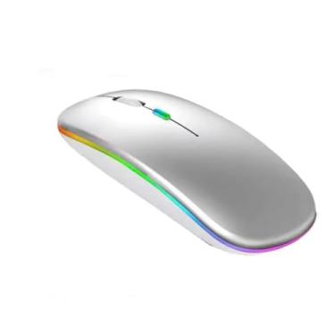 Imagem de Mouse sem fio Led RGB Gamer Recarregável Bluetooth + Usb/usb-c / 1600dpi 3 velocidades e 2 Modos (Prateado)