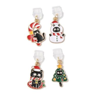 Imagem de Stiesy 30 peças com tema natalino de liga esmaltada para gatos com plugues de poeira de PVC capa de porta USB C com pingente de chapéu de árvore de boneco de neve para presentes de Natal para telefone
