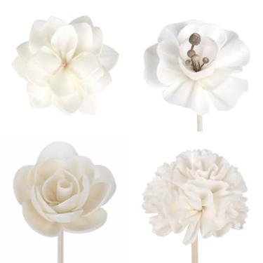 Imagem de 4 palitos de difusor de palheta de flor, difusor de fragrância de palheta de vime com refil de flores de reposição de varetas de vime para casa, escritório, banheiro, quarto