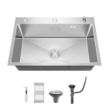 Imagem de ARTLINE Pia de cozinha de aço inoxidável com 3 furos, pia de estação de trabalho de tigela única com 3 furos, pia de estação de trabalho de fazenda com vários acessórios (55 x 45 cm)