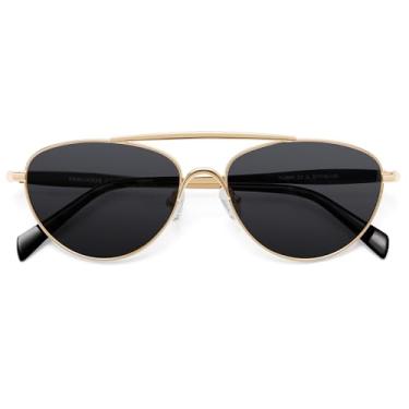 Imagem de VANLINKER Óculos de sol polarizados modernos aviador olho de gato para mulheres e homens retrô vintage VL9868, Armação dourada, lente cinza, M