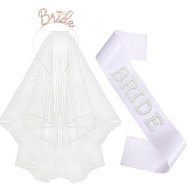 Imagem de KEYUSHOP Faixa de cabeça de noiva pérola véu branco para casamento, chá de noiva, decorações de despedida de solteira, lembrancinhas de dama de honra, Poliéster
