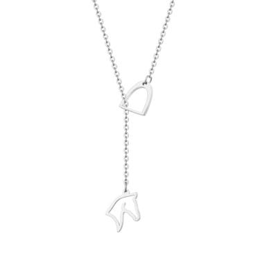 Imagem de HGRYNDRO Colar com pingente de casco de cavalo de animal delicado de aço inoxidável com corrente longa, 24.49mm*0.79mm, Aço inoxidável, Zircônia cúbica