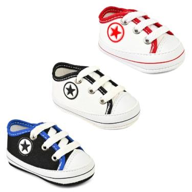 Imagem de Kit 3 pares Sapatinho De Bebe para recém nascido T12 (BRANCO/VERMELHO E BRANCO/PRETO E PRETO/ROYAL, BR, Bebê, Numérico, 16)