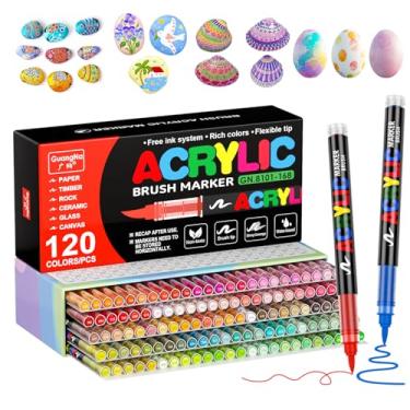 Imagem de DICEKOO Marcadores de tinta acrílica de 120 cores, canetas de ponta de pincel macio com sistema de controle automático de tinta, à prova d'água, secagem rápida, resistente à luz, para pintura rupestre