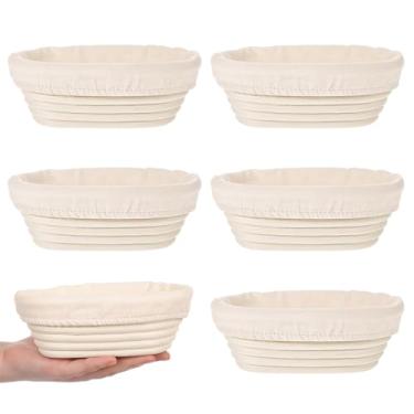 Imagem de Conjunto de 6 tigelas ovais Banneton à prova de pão Banneton com forro de pano, cestas de impermeabilidade para pães caseiros, suprimentos para padeiros
