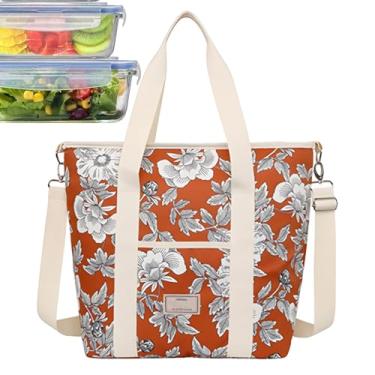 Imagem de Bolsa térmica macia | Bolsa térmica macia | Sacola de recipiente de grande capacidade com alças de couro destacáveis para mulheres, homens, compras, trabalho, almoço, piquenique, acampamento, viagem