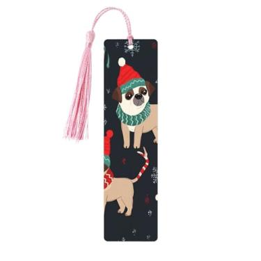 Imagem de Marcador de livro de madeira para homens e mulheres novidade mordaça feliz natal cão marcador de livro para amantes de livros, exclusivo feito à mão com pingente de borla, acessórios para livros
