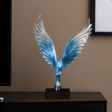 Imagem de Águia dourada escultura de cristal de resina estatuetas colecionáveis de animais estátua de escritório em casa armário decoração de mesa ornamento de arte (azul)