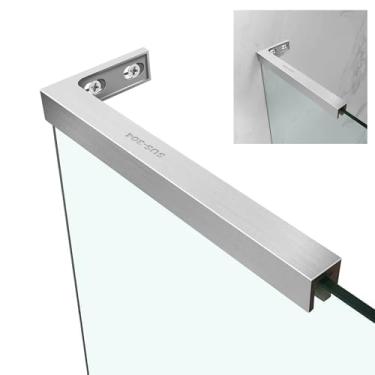 Imagem de Cozy Invano Suporte Para Porta De Chuveiro, Estabilizador Aço Inoxidável Vidro Sem Moldura 1/4" (6 Mm), 5/19" (8 1/2" (10 9,45" Comprimento, Barra Esquerda 3,4", Níquel Escovado