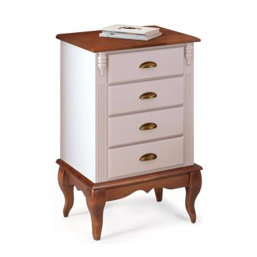 Imagem de Mesa de Cabeceira 4 Gavetas Pés Luiz Xv Hannover 60817 - Branco/Imbuia Glazer