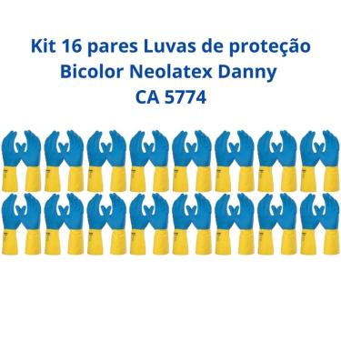Imagem de Kit 16 Luvas Proteção Bicolor Neolatex Danny CA 5774