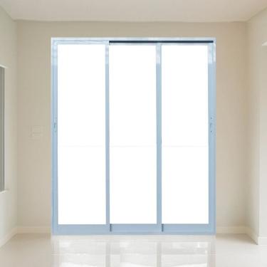Imagem de Porta de Correr 3 Folhas 200x215cm Vidro Temperado 6cm Fábrica do Alumínio Branco