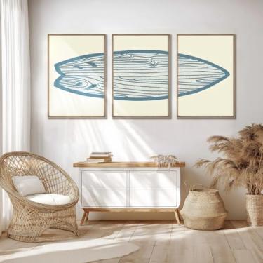 Imagem de AntExpanse Decoração de parede de prancha de surfe, 3 peças, impressões de arte em tela estilo galeria com moldura externa, imagens de mar e surfe para casa de praia, sala de estar, decoração de