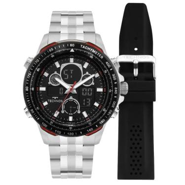 Imagem de Kit Relógio Technos Masculino Digitech Prata Bj4130Ad/T1P