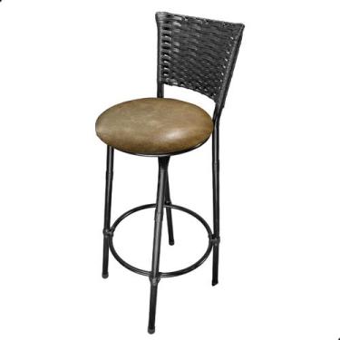 Imagem de Banqueta Banco Encosto Junco Alto Para Cozinha Bar Blacão Área de Laze