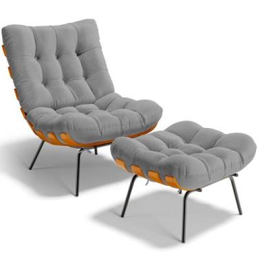 Imagem de Poltrona Costela L02 com Puff Sala de Estar Bouclê Cinza - Lyam Decor