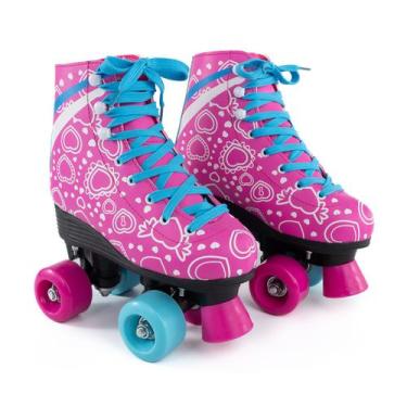 Imagem de Patins Infantil Feminino 4 Rodas Roller Profissional Rosa Luna Ajustáv