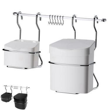 Imagem de Kit Cozinha Barra 45cm De Parede Cromada com 6 Ganchos + Lixeira 2,5L + Saleiro - Future