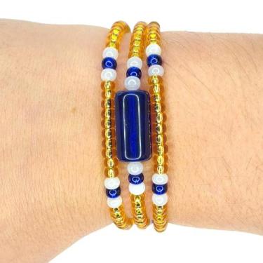 Imagem de Pulseira Guia de Proteção Orixá Oxum Azul Dourada - Balaio de Santo, 1