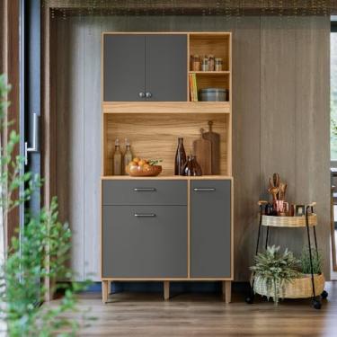 Imagem de Armário De Cozinha Compacta 90 Cm Com Pés Melinda 4 Portas - Bela Móveis (FREIJO/CHUMBO)