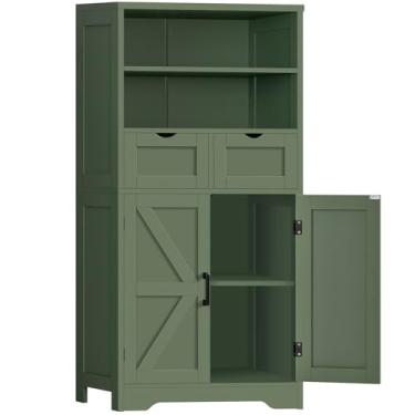 Imagem de TEENFON Armário de banheiro com 2 portas e 2 gavetas, verde floresta UNSNG079V