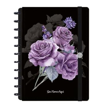 Imagem de Caderno de Disco Inteligente Personalizado Iscool G Floriografia Rosas Lavanda Preto