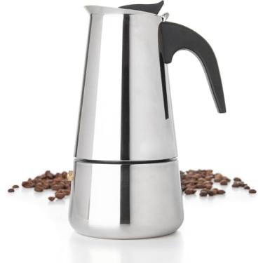 Imagem de Cafeteira Italiana Expresso, Inox, 300ml Para 6 Xícaras, com Alça, Compatível com Fogão a Gás, Elétrico, Indução, Design Moderno, Aço Inoxidável