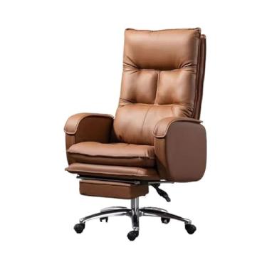 Imagem de Cadeira de jogos confortável cadeira de escritório sedentária cadeira de computador reclinável doméstica cadeira de sofá preguiçosa microfibra couro PU cadeira giratória cadeira de escritório (marrom)