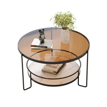 Imagem de Mesa de chá redonda de centro com vidro temperado canelado, minimesa minimalista para salas de estar pequenas, mesa de chão com design moderno que economiza espaço (preta, 80 cm)