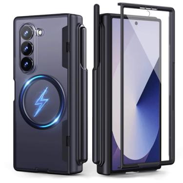 Imagem de Lanhiem Capa magnética para Samsung Galaxy Z Fold 6 com suporte para caneta S, compatível com Magsafe Capa de telefone fina translúcida à prova de choque de corpo inteiro para Samsung Z Fold 6, cinza