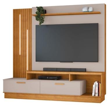 Imagem de Estante Home Mdp e Mdf Ripado para Tv até 65 polegadas Cinamomo e Off