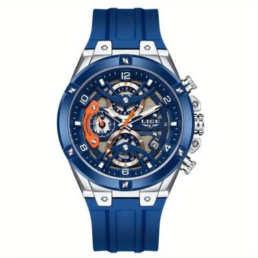 Imagem de Relógio Esportivo Masculino Com Cronógrafo Movimento Quartzo Resistente Até 3atm Azul Prateado