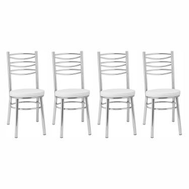 Imagem de Kit 4 Cadeiras para Sala de Jantar Cc34 Debrum Cromado/Branco