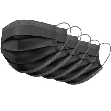 Imagem de Máscara facial preta descartável 3 PLY com alças de orelha, 3 camadas, pacote com 50