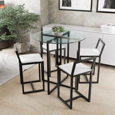 Imagem de Conjunto Mesa Redonda Vidro 4 Cadeiras Pequena Estofado Industrial Bla