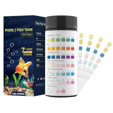 Imagem de Tiras de teste de aquário 7 em 1 para aquário de água doce - 100 tiras kit de teste de água de aquário rápido e preciso para aquário/lagoa/, monitora o pH, dureza, cloro, nitrato, nitrito e mais