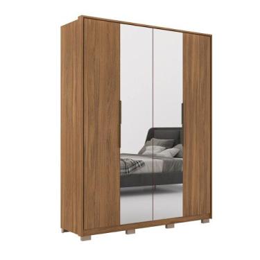 Imagem de Roupeiro de Casal Luna c/ Pés 4 Portas c/ 2 Espelhos Amêndola - Bela M
