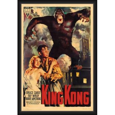 Imagem de BUY ART FOR LESS Pôster de arte emoldurado oficialmente licenciado King Kong - filme da cidade - 61 x 91 cm - Moldura de madeira projetada resistente com vidro plexi - Pronto para pendurar