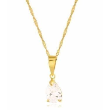 Imagem de Cordão Corrente Singapura 45cm E Pingente Ponto De Luz De Ouro 18k 750